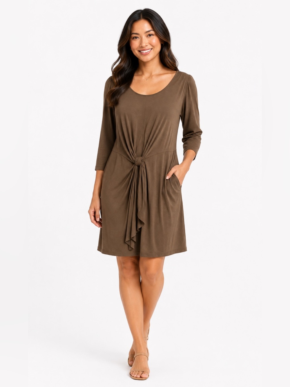 Boston Proper Olive Knot-Front Midi Dress